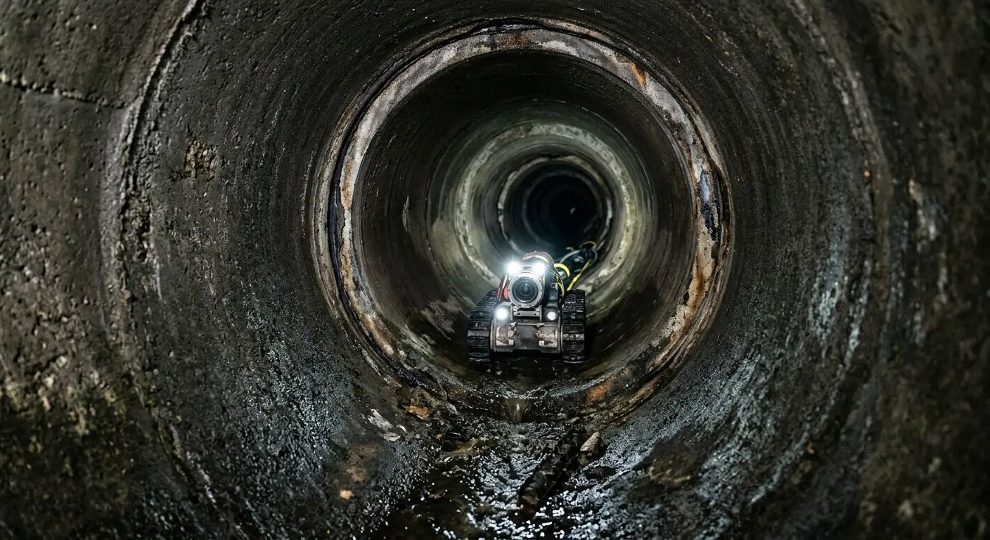 Robotic sewer camera inspecting pipe interior for Sewer Line Cleaning in Mabank